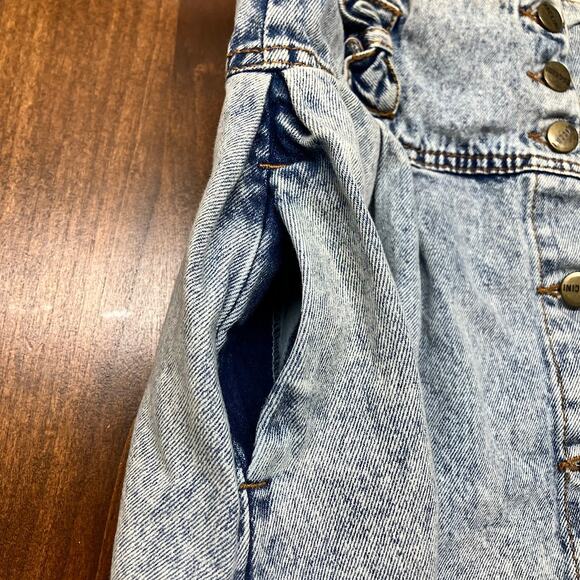 VTG Acid Wash Pleated Button Front Midi Denim Skirt Bow Detail Size 11/12 - Picture 3 of 16